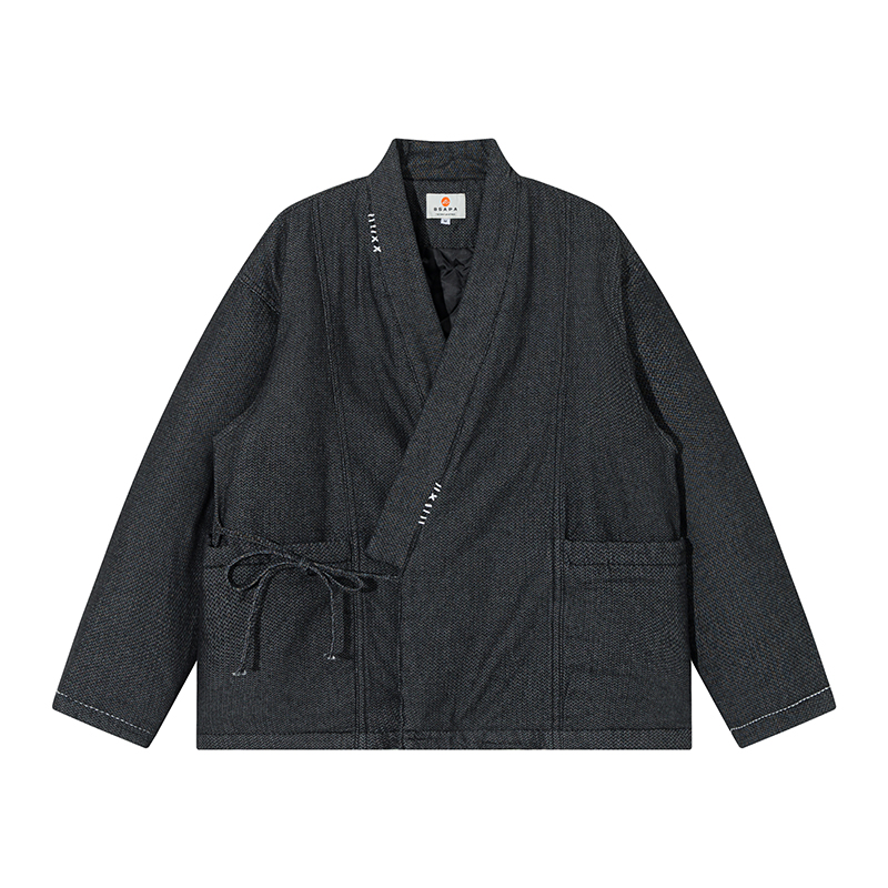 Traditional Winter Japanese Clothing - Зимняя синяя куртка-кимоно в японском стиле,