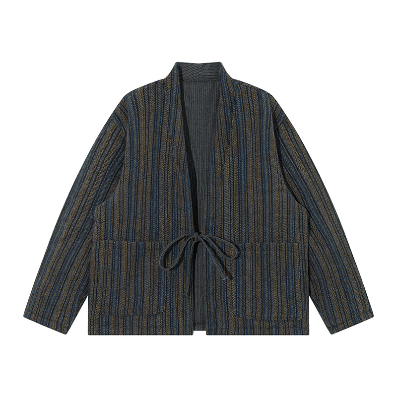 Traditional Winter Japanese Clothing - Полосатая куртка-кимоно в японском стиле, осенне-зимнее